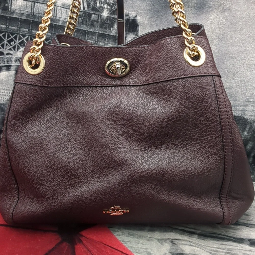 Coach Deep Burgundy Edie Leather Bag - Picture 2 of 16